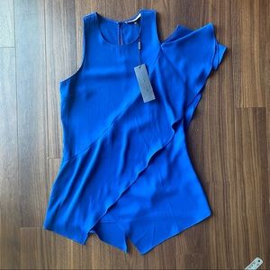 Halston heritage blue asymmetrical one shoulder formal tank top